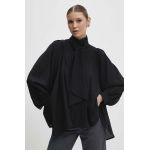 Answear Lab camasa femei, culoarea negru, cu un decolteu legat, relaxed