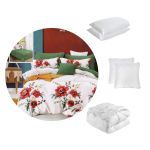 Pachet 1 Lenjerie de pat finet 6 piese, cearceaf pat clasic, Flori de camp + 1 pilota 200x220 + 2 perne 50x70 + 2 perne 70x70