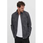G-Star Raw camasa jeans barbati, culoarea gri, cu guler clasic, regular
