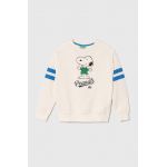 United Colors of Benetton hanorac de bumbac pentru copii x Snoopy culoarea bej, cu imprimeu