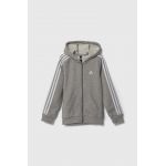 adidas bluza copii culoarea gri, cu glugă, melanj