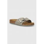 Birkenstock papuci din nubuc Madrid Big Buckle culoarea gri, 1022176