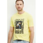 BOSS Orange tricou din bumbac bărbați, culoarea galben, cu imprimeu 50516012