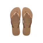 Havaianas slapi SLIM LOGO femei, culoarea auriu, cu toc plat, 4119875.3581