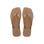 Havaianas slapi SQUARE LOGO METALLIC femei, culoarea auriu, cu toc plat, 4148257.5282