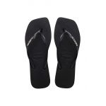 Havaianas slapi SQUARE LOGO METALLIC femei, culoarea negru, cu toc plat, 4148257.2976