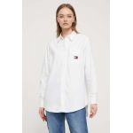 Tommy Jeans cămașă din bumbac femei, culoarea alb, cu guler clasic, relaxed DW0DW17807