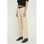 BA&SH pantaloni GONA femei, culoarea bej, drept, high waist, 1E24GONA