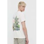 Abercrombie & Fitch tricou din bumbac barbati, culoarea bej, cu imprimeu