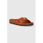 Birkenstock slapi de piele Madrid Big Buckle femei, culoarea portocaliu, 1026612
