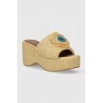 Kurt Geiger London papuci Kensington Eye Wedge Mule femei, culoarea auriu, toc pana, 2027549999