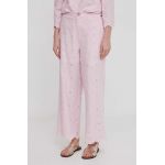 Pepe Jeans pantaloni din in culoarea roz, lat, high waist