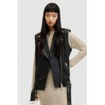 AllSaints vesta din piele BILLIE GILET femei, culoarea negru, de tranzitie, WL585Z