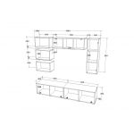 Living Kos V14, Negru/Alb Lucios, MDF, L 190 cm