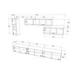 Living Kos V19, Negru/Alb Lucios, MDF, L 285 cm