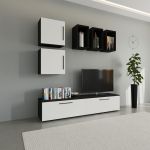 Living Kos V8, Negru/Alb Lucios, MDF, L 190 cm
