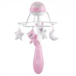 Carusel muzical 3 in 1 Chicco Rainbow cu proiectie, roz, 0 luni+