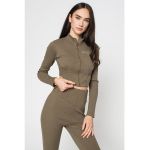Bluza crop cu fermoar si aspect striat