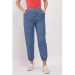 Pantaloni jogger de denim cu talie inalta