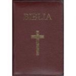 Biblia mica, 053, coperta piele, grena, cu cruce, margini aurii, repertoar, fermoar