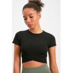 Tricou crop regular fit cu decolteu la baza gatului