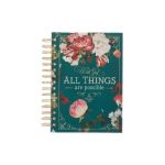 Christian Art Gifts Journal W/Scripture for Women with God All Things Mathew 19:26 Bible Verse Teal/Roses 192 Ruled Pages, Large Hardcover Notebook, W - Christianart Gifts
