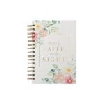 Hardcover Journal Walk by Faith 2 Corinthians 5:7 Bible Verse Floral Inspirational Wire Bound Notebook W/192 Lined Pages, Large - Christian Art Gifts