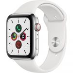 Apple Watch Series 5 GPS + Cellular, 44mm, Silver, Stainless Steel Case, White Sport Band