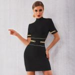 Mini rochie eleganta cu guler stand-up negru XS