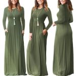 Rochie lunga cu maneci verde armata S