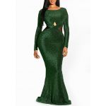 Rochie lunga sclipitoare verde inchis L