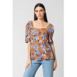 Bluza cu model floral si decolteu patrat Anne