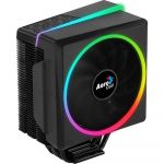 Cooler procesor Aerocool Cylon4, 4 pin, Nivel zgomot 14-26 dB, Flux aer 26.1-52.5 CFM, Presiune aer 0.72-1.21 mmH2O, Compatibil cu AMD/Intel LGA, Iluminare RGB, Negru