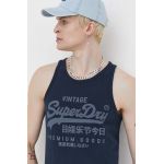 Superdry top din bumbac culoarea albastru marin