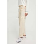 adidas Originals pantaloni de bumbac culoarea bej, drept, high waist, IU2695