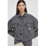 American Vintage camasa jeans CHEMISE ML femei, culoarea gri, cu guler clasic, relaxed, JAZ06AE24