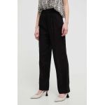 Desigual pantaloni din amestec de in ARMAND culoarea negru, drept, high waist, 24SWPW10