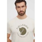 Fjallraven tricou Fjällräven Fox barbati, culoarea bej, cu imprimeu, F87052