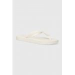 Tommy Jeans slapi TJW LOGO FLIP FLOP femei, culoarea alb, cu toc plat, EN0EN02447