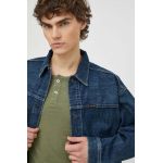 G-Star Raw geaca jeans barbati, culoarea albastru marin, de tranzitie, oversize