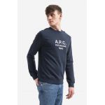 A.P.C. hanorac de bumbac Sweat Rufus bărbați, culoarea bleumarin, cu imprimeu COEBH.H27500-MARINE