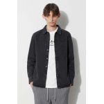 A.P.C. cămașă din denim bărbați, culoarea negru, cu guler clasic, regular
