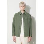 A.P.C. cămașă din bumbac Surchemise Basile Brodee Poitrine bărbați, culoarea verde, cu guler clasic, regular, COFCN.H02918.KAI