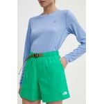 The North Face pantaloni scurți outdoor Class V culoarea verde, neted, high waist, NF0A81VWPO81