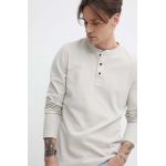 Superdry longsleeve din bumbac culoarea bej, neted