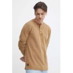 Superdry longsleeve din bumbac culoarea maro, neted
