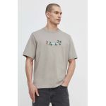 Abercrombie & Fitch tricou din bumbac barbati, culoarea bej, cu imprimeu