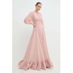 Nissa rochie culoarea roz, maxi, evazați, RS14870