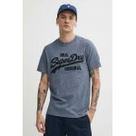 Superdry tricou din bumbac barbati, culoarea albastru marin, cu imprimeu