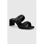 Tommy Jeans slapi de piele THE SOHO VELCRO femei, culoarea negru, cu toc drept, EN0EN02558